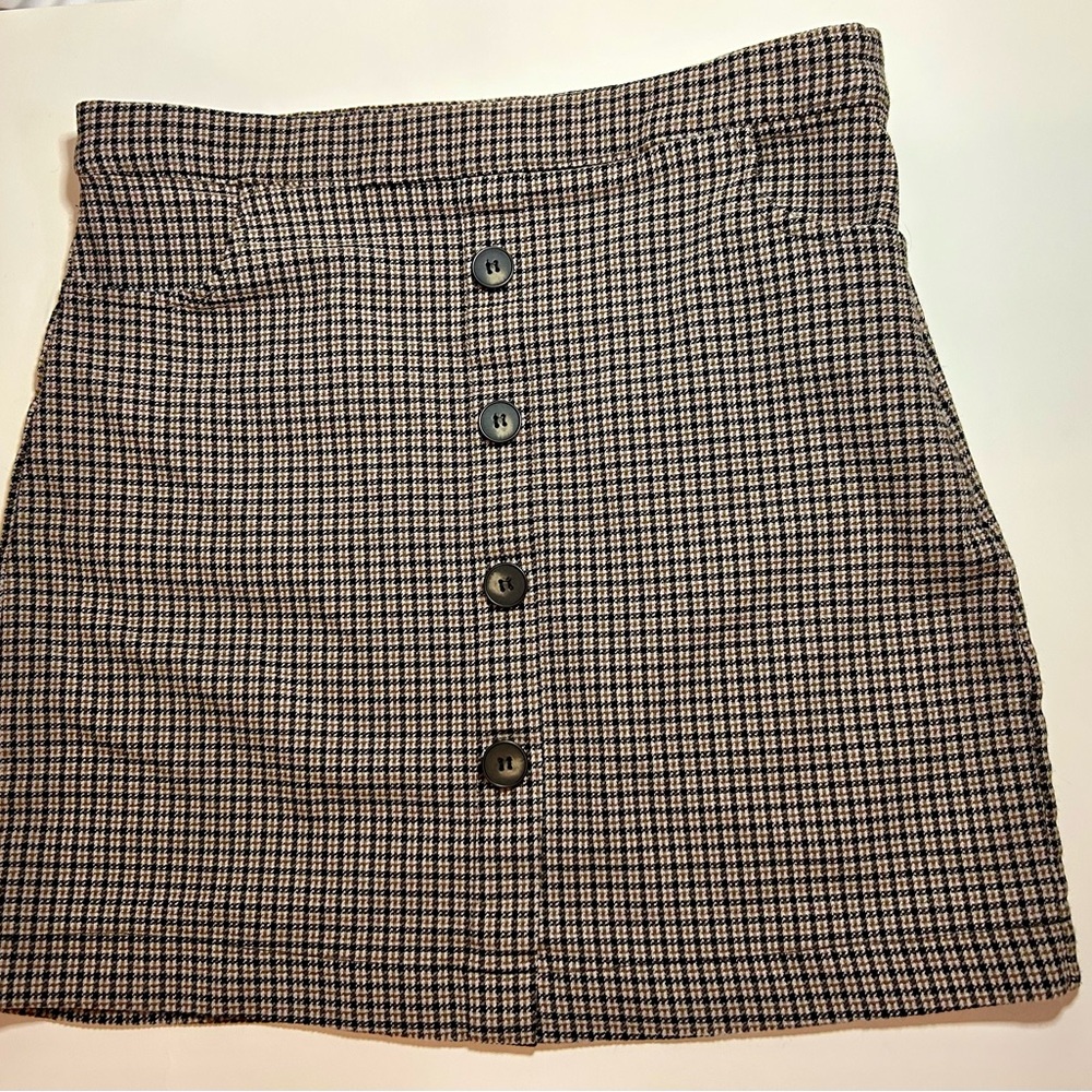 Classic Brown, Black and White Checkered Mini Skirt